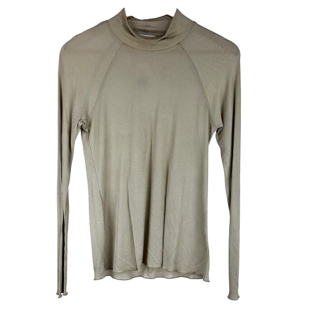 Nanushka NWT Beige Ribbed Mock Neck Long Sleeve Size L *Small Thread Pull*